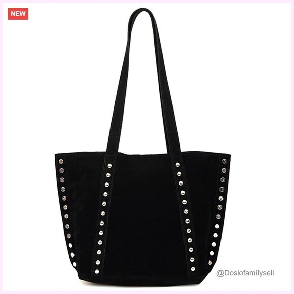 Handbags - Faux Suede Studded Hobo Tote Bag Y2K Vintage Shoulder Purse with Zipper Bag